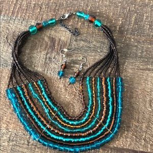 Artisanal Beaded Necklace and Earrings Set
